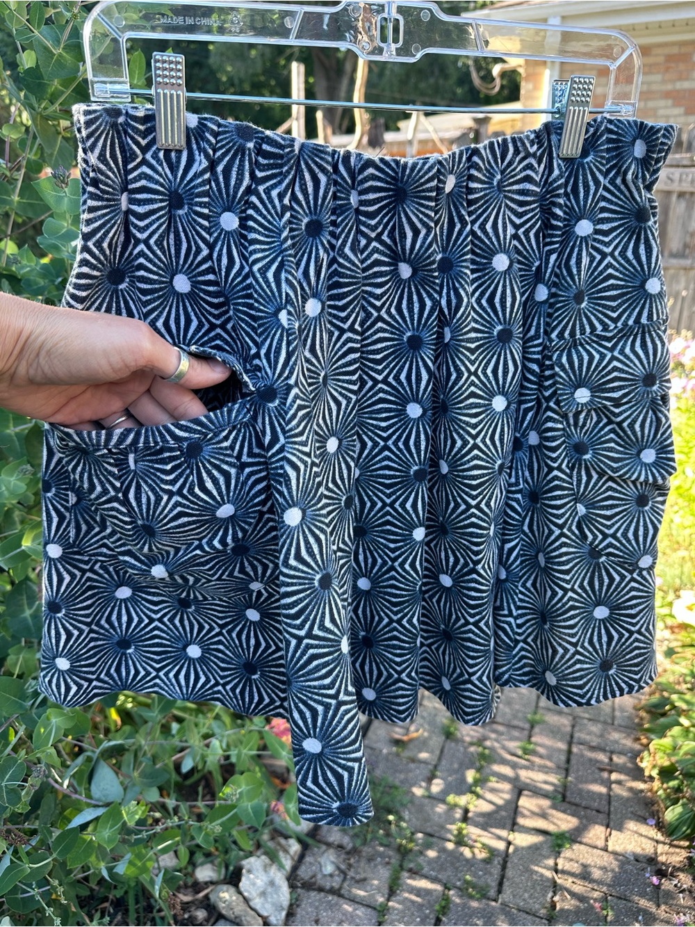 Free People Geometric Navy and White Pocket Skirt